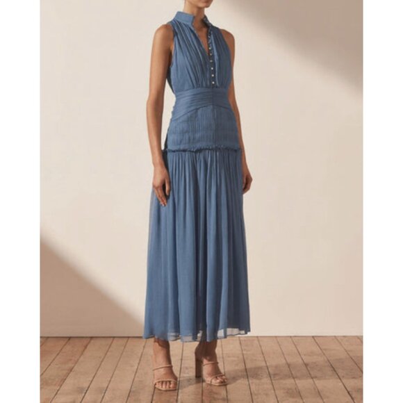 Shona Joy Noemi Dress Ocean Blue Sleeveless Mock Neck Maxi US 4 $525 - Picture 4 of 14